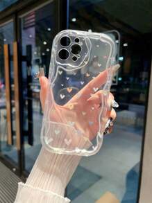 1 pieza Funda para móvil de colores Love con corazón & vaca patrón parachoque , unisex compatible con iPhone - transparente - Ver 2