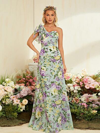 j crew bridesmaid dresses Ava Presley 40026 Floral-Print Long Prom Dress White/Blue / 2