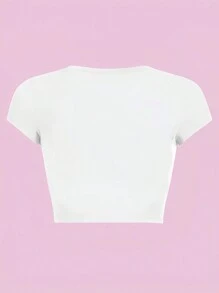 Flirla Camiseta Casual Con Cuello Redondo Para Mujer De Manga Corta Y Estampado De Letras Y Labios Para Verano
