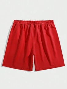 ROMWE MEN Street Life Men Letter Graphic Drawstring Waist Shorts - Red - View 2