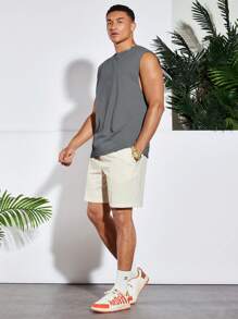 Manfinity RebelGame Canotta casual da uomo con stampa di alberi di cocco e lettere, con ampia fascia, per vacanza estiva