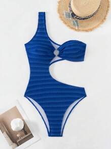 Swim SXY Traje de baño entero de un solo color y diseño hueco simple para mujer, de verano