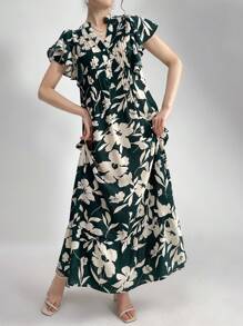 Mulvari Women's Floral Printed Notched Neckline Dress