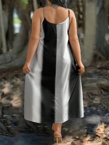 EMERY ROSE 大尺碼對比色拼接領口連身裙 - 黑色 - 查看 2