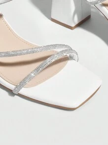 CUCCOO SZL Woman Shoes Chunky Heel Strappy Sandals With Rhinestone Detailing For Spring And Summer Vacation Shoes Summer Party Baddie Chic Gorgeous Style Halloween Christmas Disco Party Sxy Night Out Fall - White - View 5