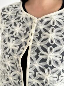 FRIFUL Women's Summer Round Neck Hollow Out Flower Pattern Tank Top Sheer - Apricot - View 7