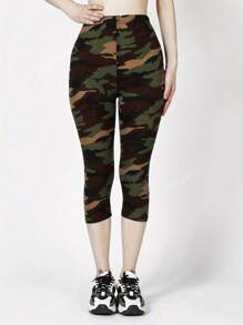 Women's Soft High Stretch Seamless Camo Leggings, Suitable For Squatting, Lifting, Yoga, Outdoor Beach, Casual, Walking, Running, Workout, 7/8 Pants