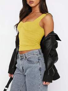 INAWLY Women Fashion Solid Color Sleeveless Tank Top - Yellow - View 3