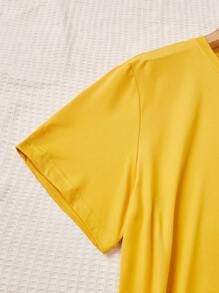 SHEIN LUNE Plus Size Summer Casual Solid Color Round Neck Short Sleeve T-Shirt - Yellow - View 4