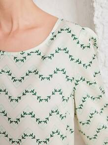 Seusyu Geometric Print Loose Casual Long Dress - Apricot - View 6