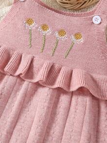 Abito maglia senza maniche primavera/estate per bambina con fiore ricamato - Rosa - Visualizzare 3