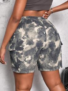 SHEIN SXY Plus-Size Nữ Ngụy trang Túi Hàng Thiết kế Quần short Denim thông thường - Nhiều màu - Xem 2