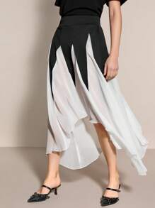 SHEINNeu Women's Flowy Skirt For Summer - Black and White - View 3