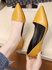 Women Low-Heeled, Simple And Retro Low Vamp Pointed Kitten Heels, French Elegant Solid Color Pumps, Handmade Daily Office Commute Shoes In Multiple Colors