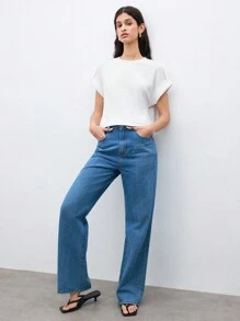 SHEIN Unity 夏季休閒圓領蝙蝠袖純色T恤 - 白色 - 查看 4