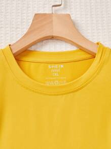 SHEIN LUNE Plus Size Summer Casual Solid Color Round Neck Short Sleeve T-Shirt - Yellow - View 3