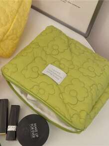 1 PIEZA Bolsa de maquillaje acolchada en color verde, de gran capacidad, con cremallera, de moda y casual, ideal para almacenar artículos de viaje, papelería, vacaciones, cosméticos, auriculares, cargadores, lápices labiales, productos de cuidado de la piel y belleza, decoración del hogar, para mamá, mujeres, enfermeras, estudiantes, chicas escolares, llaves, regalos festivos