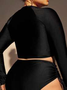 Swim SPRTY 大碼長袖拉鏈開襟高領游泳襯衫 - 黑色 - 查看 2