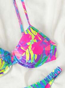 Swim Mod Women Summer Beach Solid Color Fashion Printed Bikini Set - Multicolor - View 3
