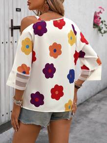 SHEIN LUNE Dames Lente/Zomer Los Shirt Met Bloemenprint En Asymmetrische Kraag Top Met Eén Schouder