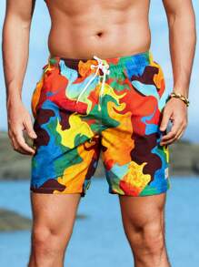 SHEIN X Hangout Fest Manfinity Swimmode Men Allover Print Swim Trunks