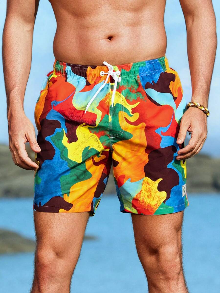 SHEIN X Hangout Fest Manfinity Swimmode Men Allover Print Swim Trunks