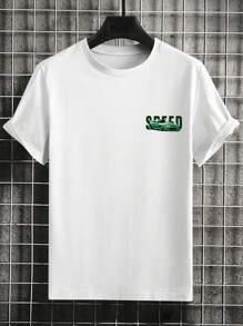 男士汽车标语印花圆领休闲 T 恤，适合通勤、夏季 - 白色 - 查看 7