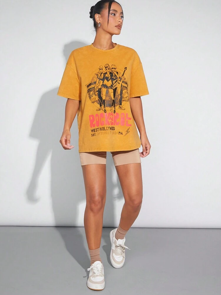 Band Slogan Graphic Boyfriend Tee