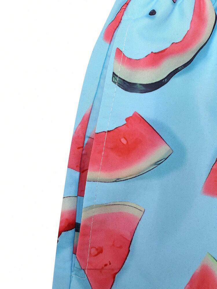 Men\ Watermelon Print Vacation Style Beach Shorts
