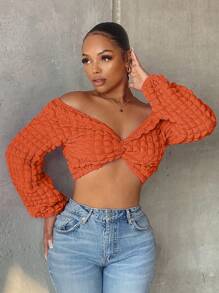 SHEIN SXY NỮ Màu thuần Xoắn Nút Đúng mốt Áo Đối với Mặc hàng ngày - trái cam - Xem 6