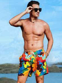 SHEIN X Hangout Fest Manfinity Swimmode Men Allover Print Swim Trunks