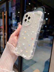 1 pieza Funda para móvil de colores Love con corazón & vaca patrón parachoque , unisex compatible con iPhone - transparente - Ver 4