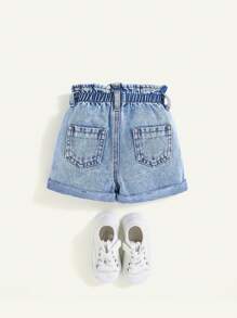 Cozy Pixies Baby Girl Spring Summer Boho Beach Washed Ruffle Trim Waist Baggy Casual Comfortable Denim Jeans Shorts, Summer Clothes Outfits