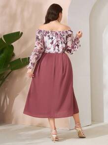 Modelyn Random Floral Printed Plus Size Off-Shoulder Long Sleeve Spring/Summer Dress Maxi Women Outfit Long Evening Dresses