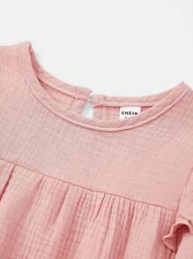 SHEIN Cô Gái Trẻ Viền Ruffle Lỗ khóa trở lại Áo sơ mi - Hồng - Xem 6