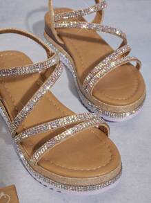 Mini mi Children Rhinestone High Heel Sandals With Open Toe Design For Traveling - Champagne - View 3