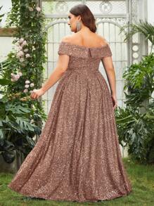 Faeriesty Plus Off Shoulder Sequin Formal Dress Elegant Prom Evening Wedding Guest Gown, For Graduation, Dinner Party Dress