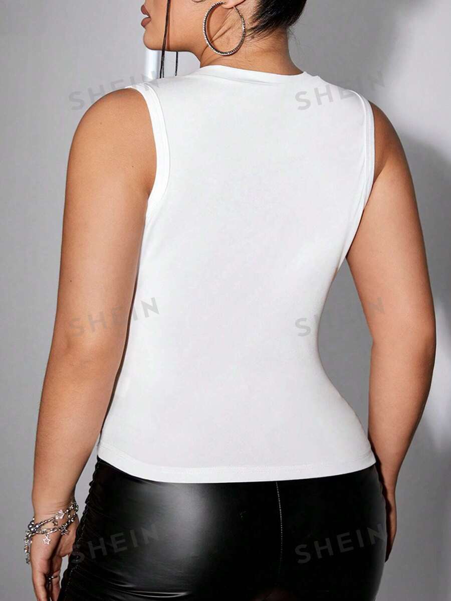 SHEIN ICON Y2k Plus Size Slim Fit Summer Deep VNeck Solid Color High