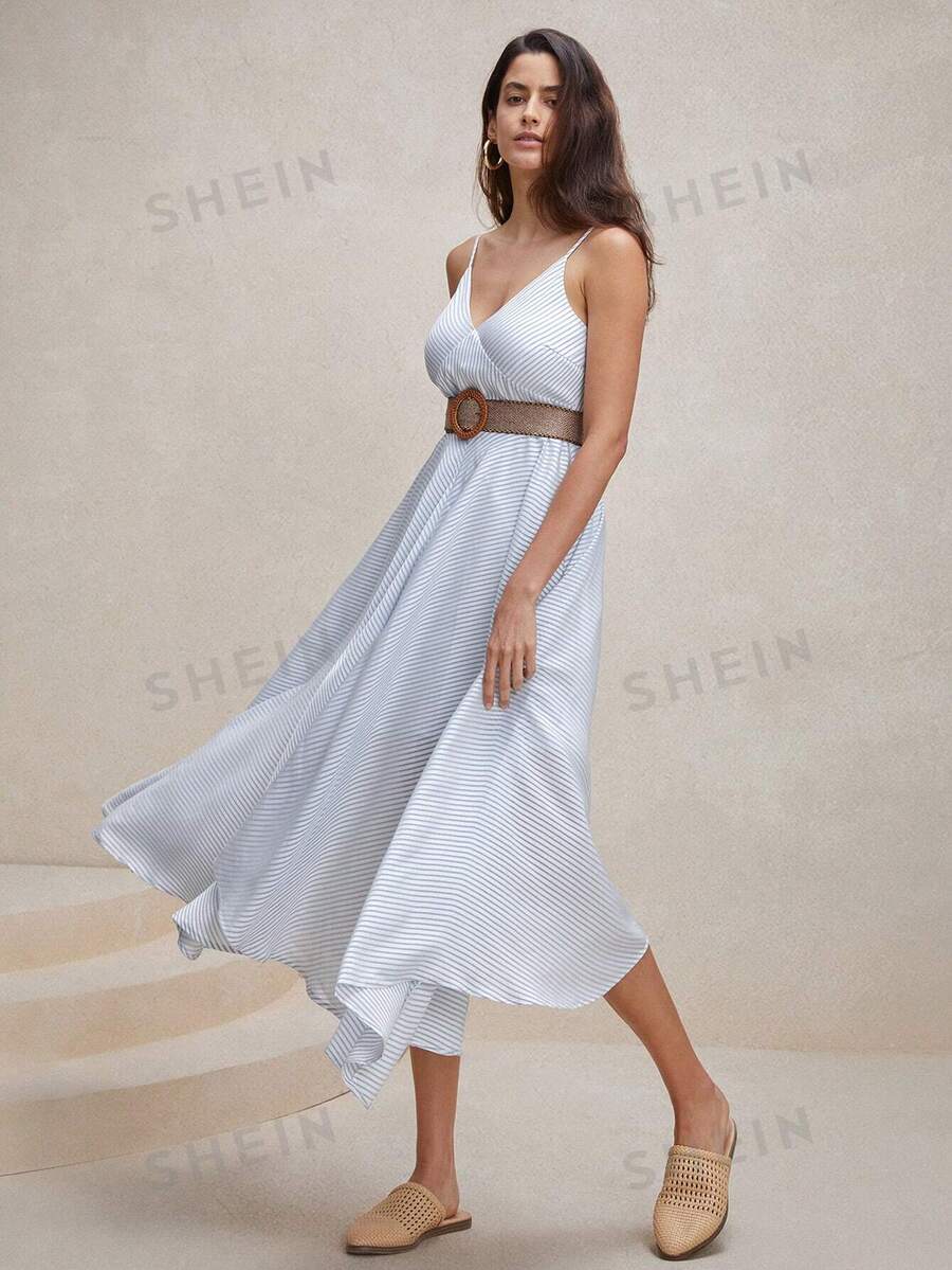 Anewsta Vestido a rayas con bajo asimétrico