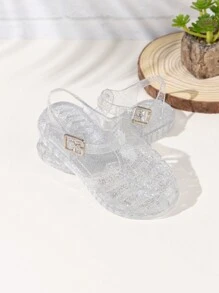 Sandalias Planas De Cristal De Gelatina Para Playa De Verano De Niñas - Blanco - Ver 5