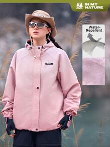 In My Nature Chaquetón Con Capucha Outdoor Softshell, Estampado De Letra Con Cremallera Y Cordones - Rosa - Ver 1