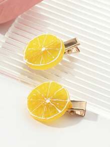 2pcs Lemon Decor Hair Clip Cute Claw Clips Hair Claws Hair Barrettes, School Stuff - Multicolor - View 2
