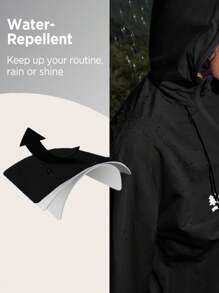 In My Nature Women Solid Color Simple Zipper Outdoor Raincoat - Black - View 3