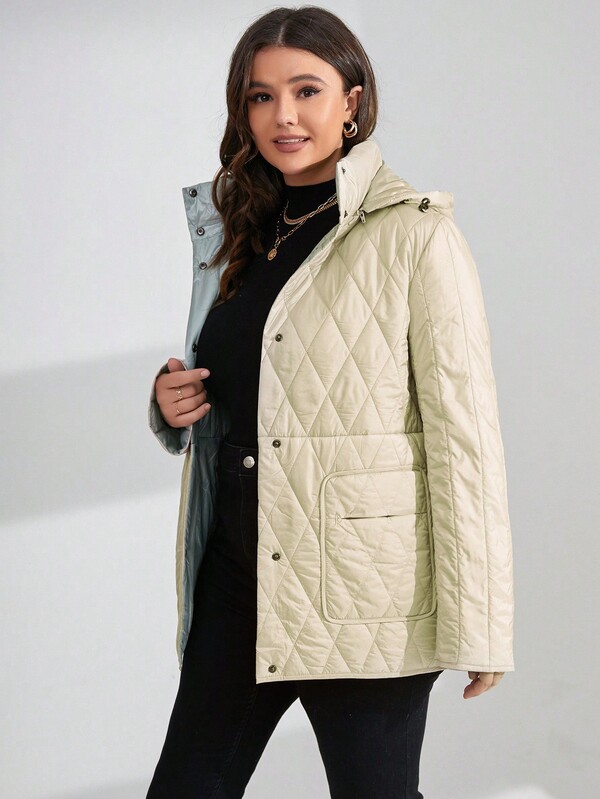 GASMAN Cappotto imbottito capitonné color tinta unita con diamanti, con cappuccio, stile caldo e casual