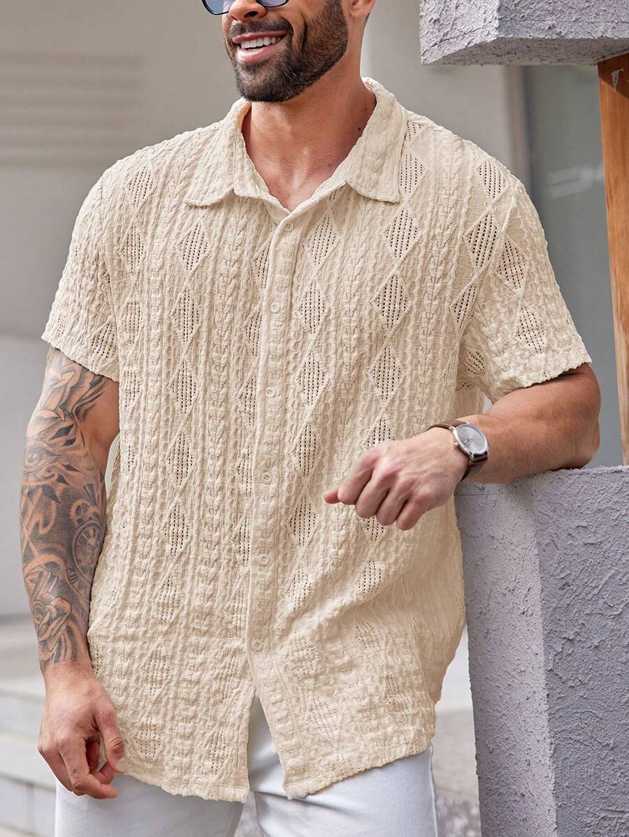 EASEVO 夏季男士加大尺碼針織休閒短袖襯衫