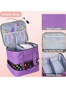 指甲油收納盒可容納42+瓶指甲油和指甲油燈,指甲油收納盒雙層指甲油袋指甲油支架帶堅固把手 - 紫色 - 查看 3