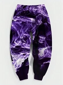 Manfinity Dauomo Pantalones de chándal para hombres con cordón en la cintura y estampado mármol para vestir en la calle - Morado - Ver 2