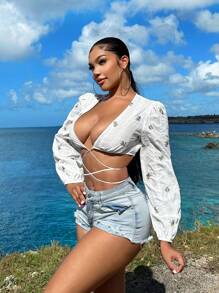 SHEIN SXY Blusas blancas de mujer, ropa de mujer para vacaciones en la playa - Blanco - Ver 5