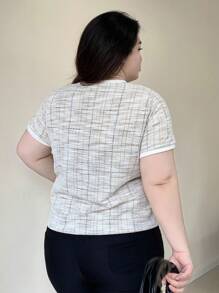 Dazy Plus Kích thước lớn Thanh lịch Họa tiết Lưới Ngắn tay Áo thun Cho mùa hè - trắng - Xem 2