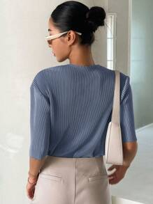 DAZY Ladies' Solid Color Pleated Short Sleeve T-Shirt